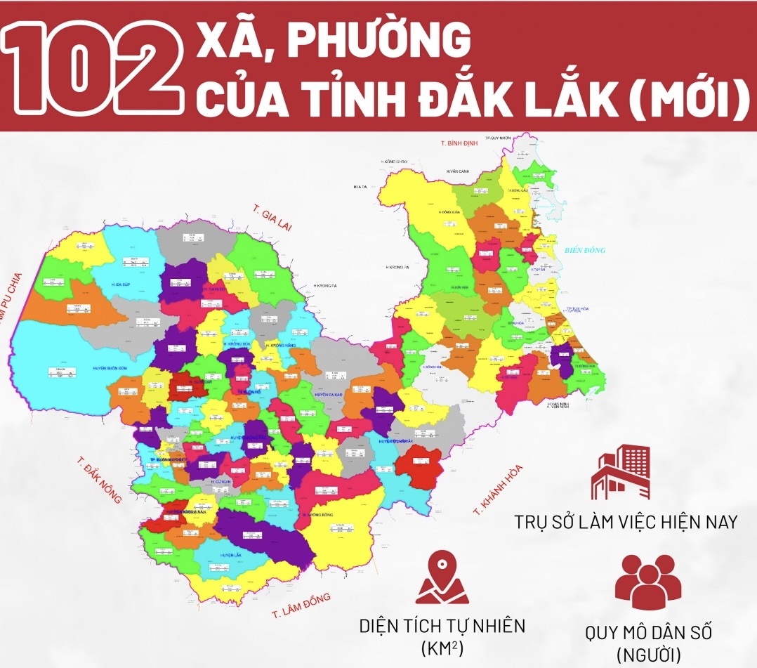 (Infographic) 102 xã, phường sau sắp xếp của tỉnh Đắk Lắk